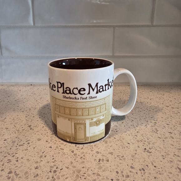 Starbucks 2010 Pikes Place Market Coffee Tea Mug 16 fl oz Tan Brown - Picture 1 of 4